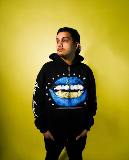 Blue Lips Zip Up Hoodie