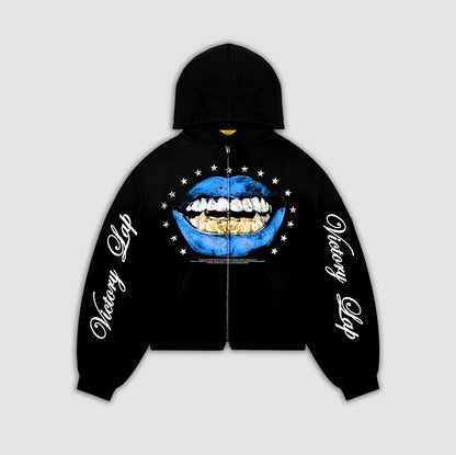 Blue Lips Zip Up Hoodie