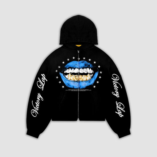 Blue Lips Zip Up Hoodie